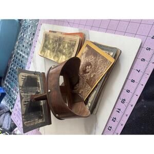 Antique Stereoscope Viewer + 31 Stereograph Cards | 3D Photo Set | Museum-Grade